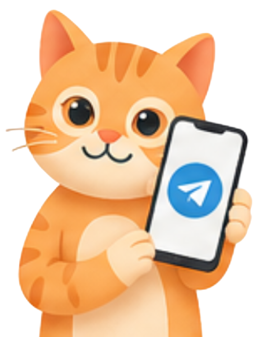 CAT-able mascot holding a phone with Telegram